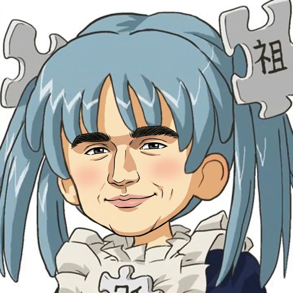 Kirkified Wikipe-tan example with blue hair and a drawn face