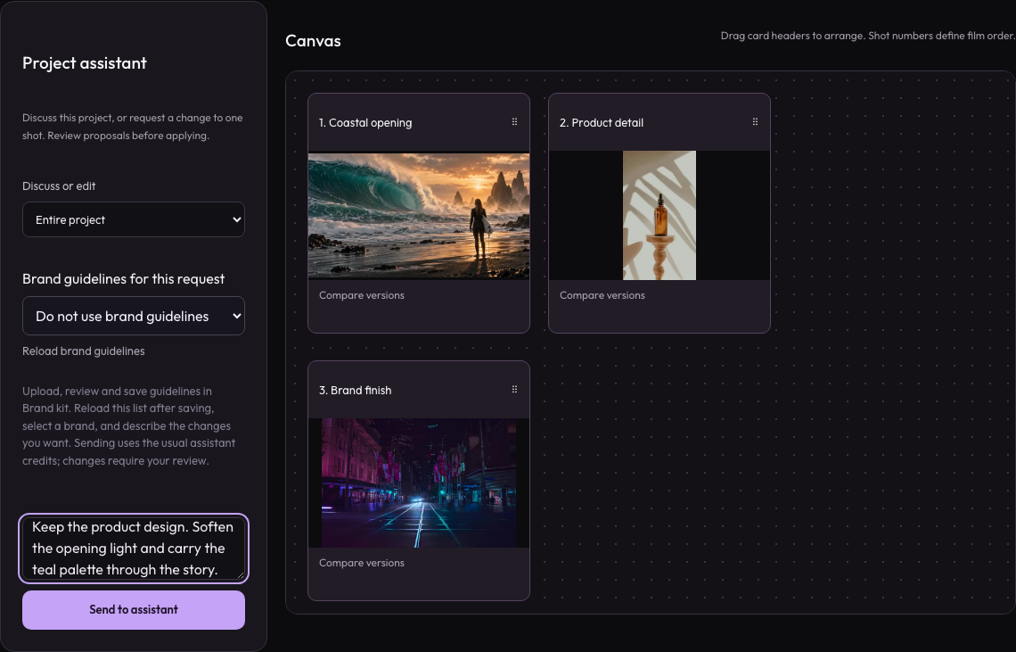 ShotTide workspace with example project data