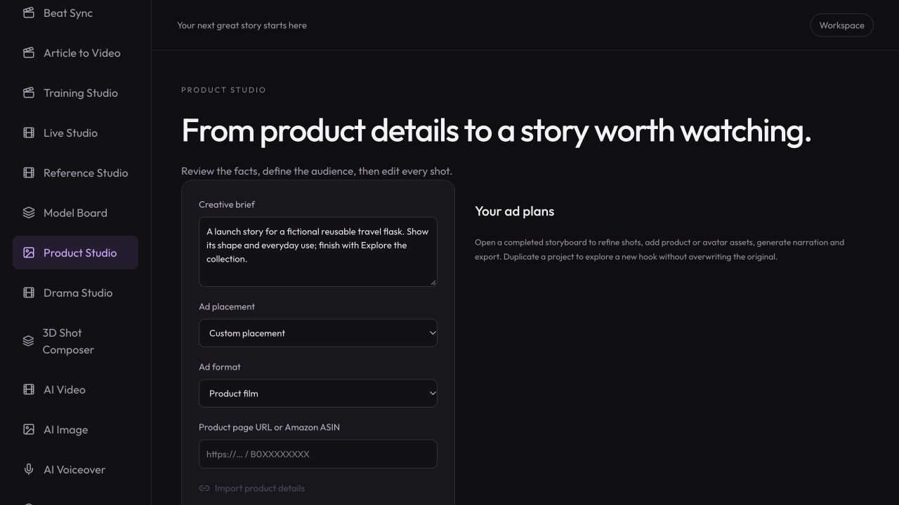 ShotTide workspace with example project data